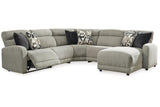 Colleyville Stone 5-Piece Power Reclining Sectional with Chaise by Ashley at Eve Furniture