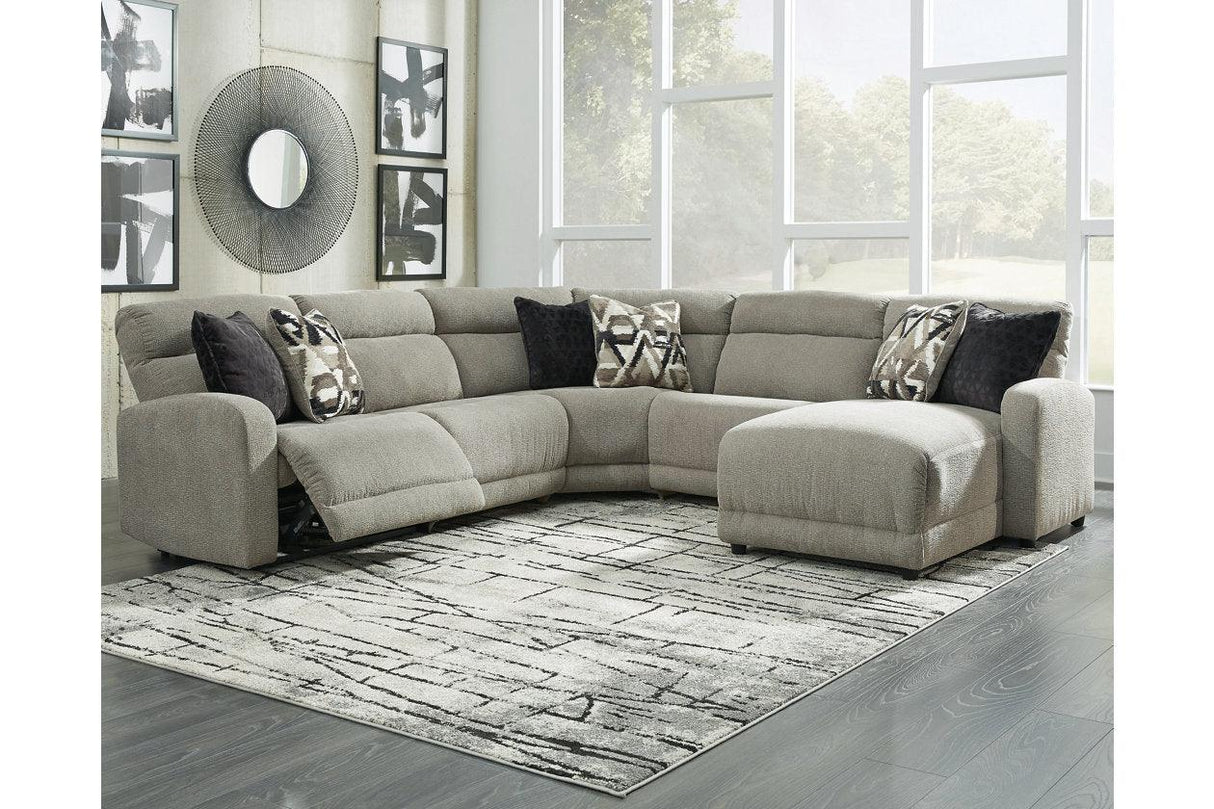 Colleyville Stone 5-Piece Power Reclining Sectional with Chaise by Ashley at Eve Furniture