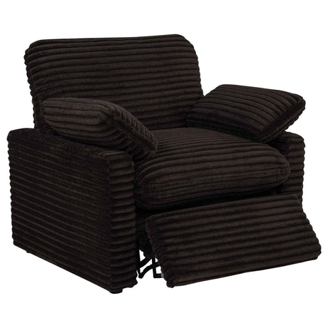 Collins Chocolate Brown Upholstered Power Recliner Chair by Coaster at Eve Furniture