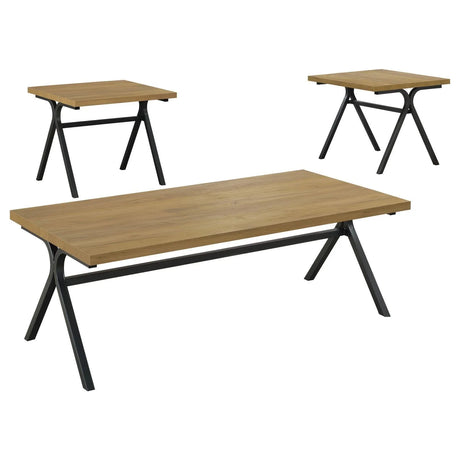 Colmar Golden Oak/Gunmetal 3-Piece Trestle Occasional Table Set by Coaster at Eve Furniture