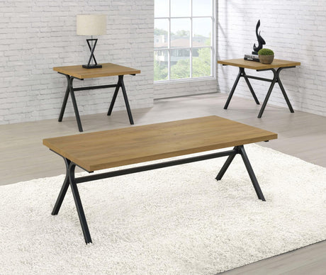 Colmar Golden Oak/Gunmetal 3-Piece Trestle Occasional Table Set by Coaster at Eve Furniture
