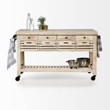 Columbia 62L x 28W x 36H I Light Brown Body w/ Black Iron Knobs Rolling Kitchen Island by Mercana at Eve Furniture