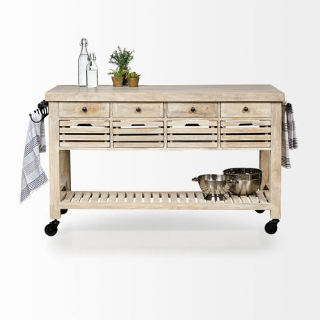 Columbia I Light Brown Body w/ Black Iron Knobs Rolling Kitchen Island by Mercana at Eve Furniture