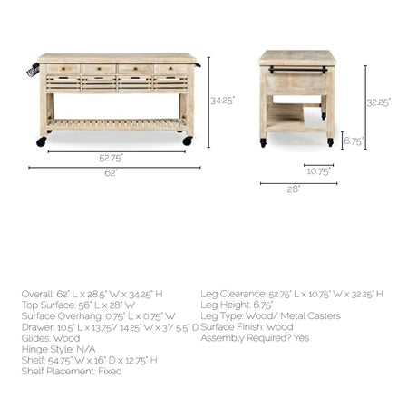 Columbia I Light Brown Body w/ Black Iron Knobs Rolling Kitchen Island by Mercana at Eve Furniture