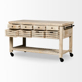 Columbia 62L x 28W x 36H I Light Brown Body w/ Black Iron Knobs Rolling Kitchen Island by Mercana at Eve Furniture
