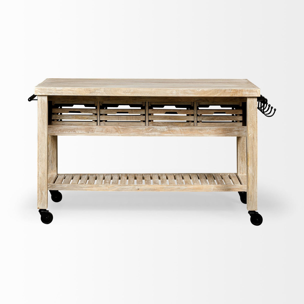 Columbia 62L x 28W x 36H I Light Brown Body w/ Black Iron Knobs Rolling Kitchen Island by Mercana at Eve Furniture