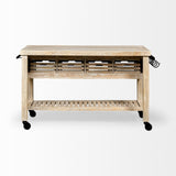 Columbia 62L x 28W x 36H I Light Brown Body w/ Black Iron Knobs Rolling Kitchen Island by Mercana at Eve Furniture