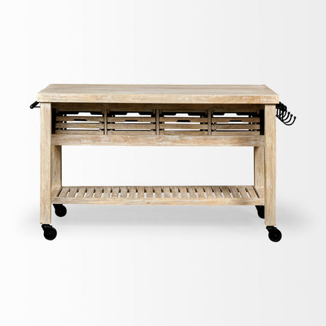 Columbia I Light Brown Body w/ Black Iron Knobs Rolling Kitchen Island by Mercana at Eve Furniture