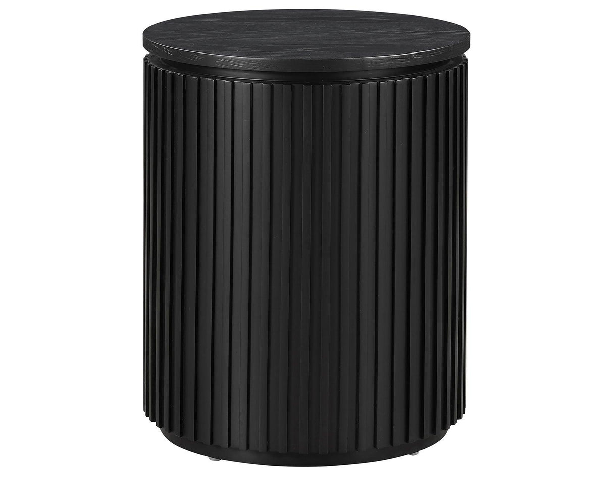 Colvin 18″ Round End Table, Black Finish by Steve Silver at Eve Furniture