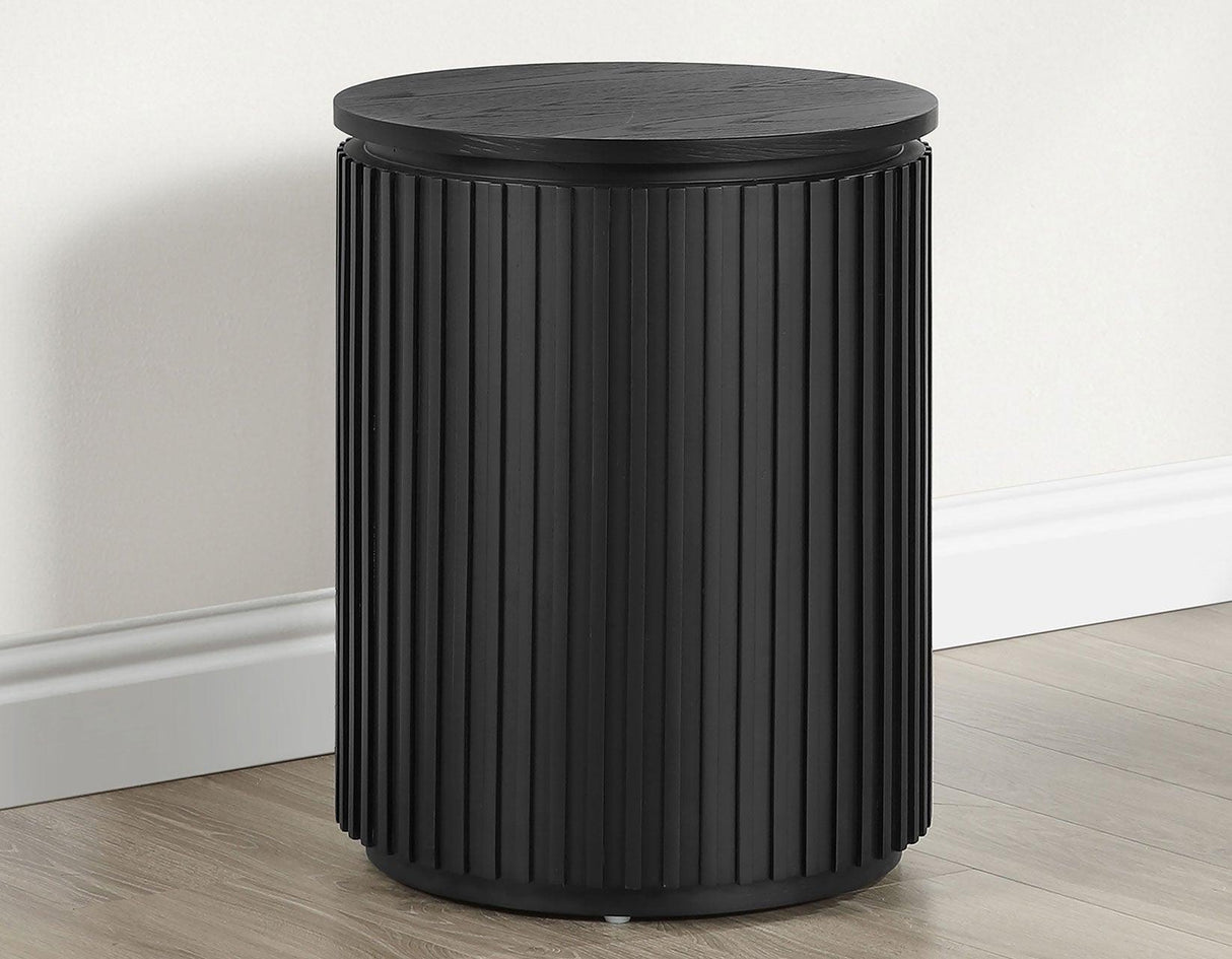 Colvin 18″ Round End Table, Black Finish by Steve Silver at Eve Furniture
