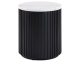 Colvin 18″ Round White Marble Top End Table, Black Finish by Steve Silver at Eve Furniture