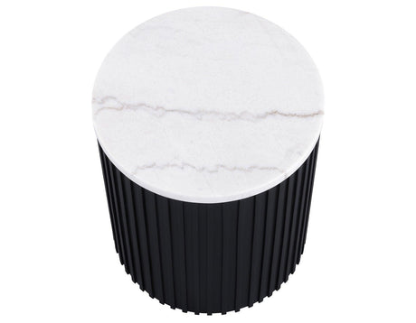 Colvin 18″ Round White Marble Top End Table, Black Finish by Steve Silver at Eve Furniture