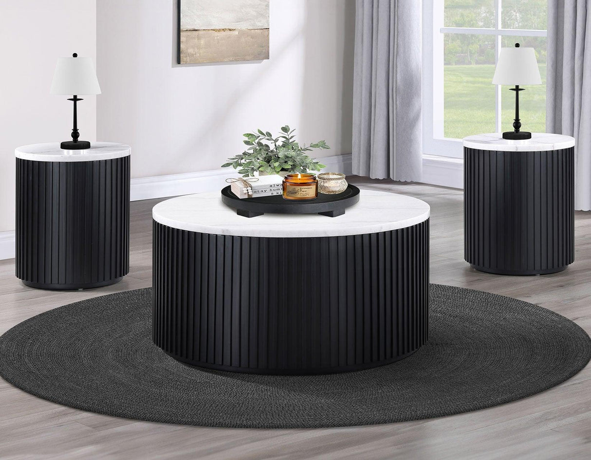 Colvin 3-Piece White Marble Top Table Set, Black Finish by Steve Silver at Eve Furniture