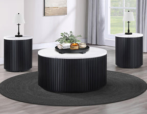 Colvin 3-Piece White Marble Top Table Set, Black Finish by Steve Silver at Eve Furniture