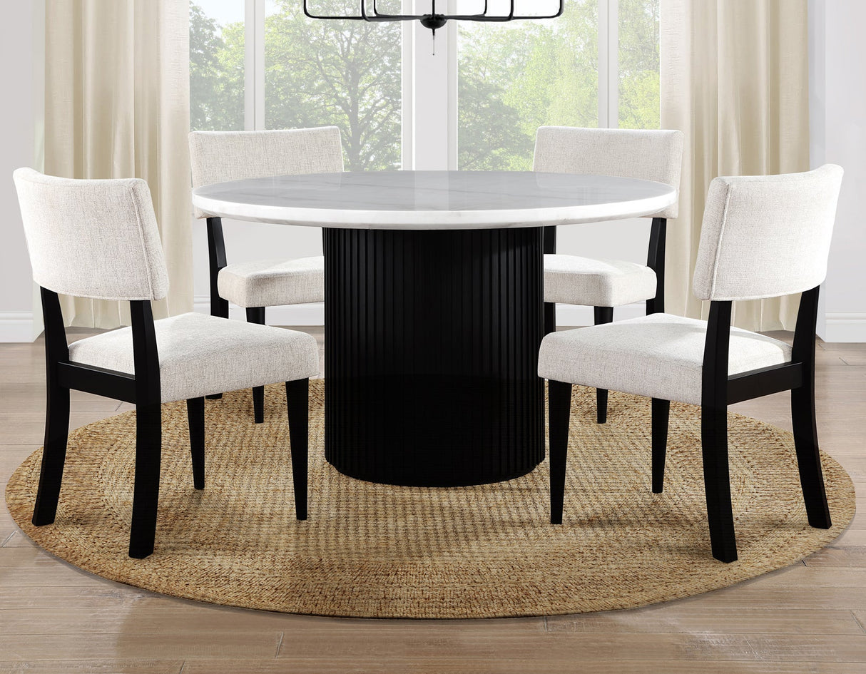 Colvin 5-Piece 52″ Round White Marble Dining Set, Black Finish