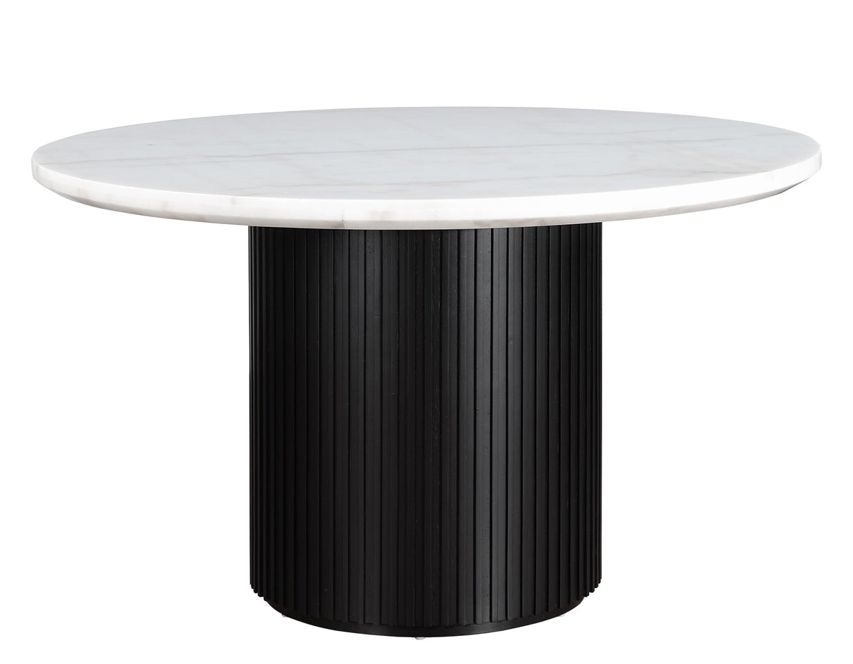 Colvin 5-Piece 52″ Round White Marble Dining Set, Black Finish