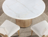 Colvin 5-Piece 52″ Round White Marble Dining Set, Toffee Finish