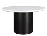 Colvin 52″ Round White Marble Dining Table, Black Finish