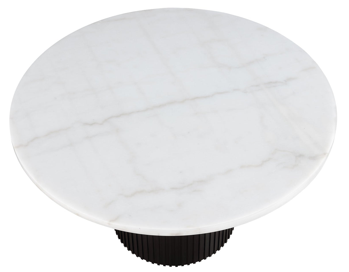 Colvin 52″ Round White Marble Dining Table, Black Finish