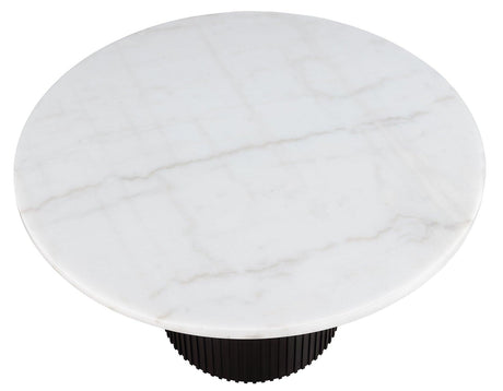Colvin 52″ Round White Marble Dining Table, Black Finish by Steve Silver at Eve Furniture