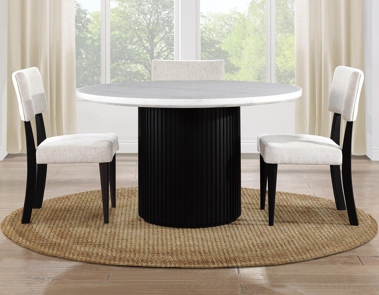 Colvin 52″ Round White Marble Dining Table, Black Finish by Steve Silver at Eve Furniture