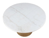 Colvin 52″ Round White Marble Table, Toffee Finish