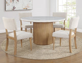 Colvin 52″ Round White Marble Table, Toffee Finish