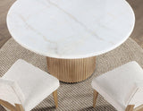Colvin 52″ Round White Marble Table, Toffee Finish by Steve Silver at Eve Furniture