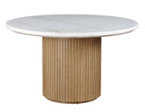 Colvin 52″ Round White Marble Table, Toffee Finish by Steve Silver at Eve Furniture