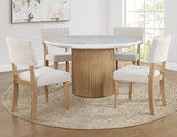 Colvin 52″ Round White Marble Table, Toffee Finish by Steve Silver at Eve Furniture