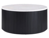 Colvin Black Finish 36″ Round Castered White Marble Top Coffee Table by Steve Silver at Eve Furniture