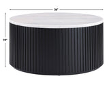 Colvin Black Finish 36″ Round Castered White Marble Top Coffee Table by Steve Silver at Eve Furniture