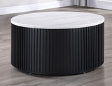 Colvin Black Finish 36″ Round Castered White Marble Top Coffee Table by Steve Silver at Eve Furniture