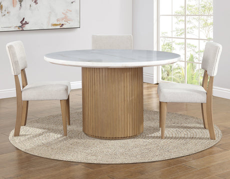 Colvin Toffee/White Round Marble Top Dining Room Set by Steve Silver at Eve Furniture