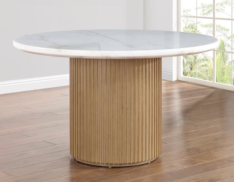 Colvin Toffee/White Round Marble Top Dining Room Set by Steve Silver at Eve Furniture