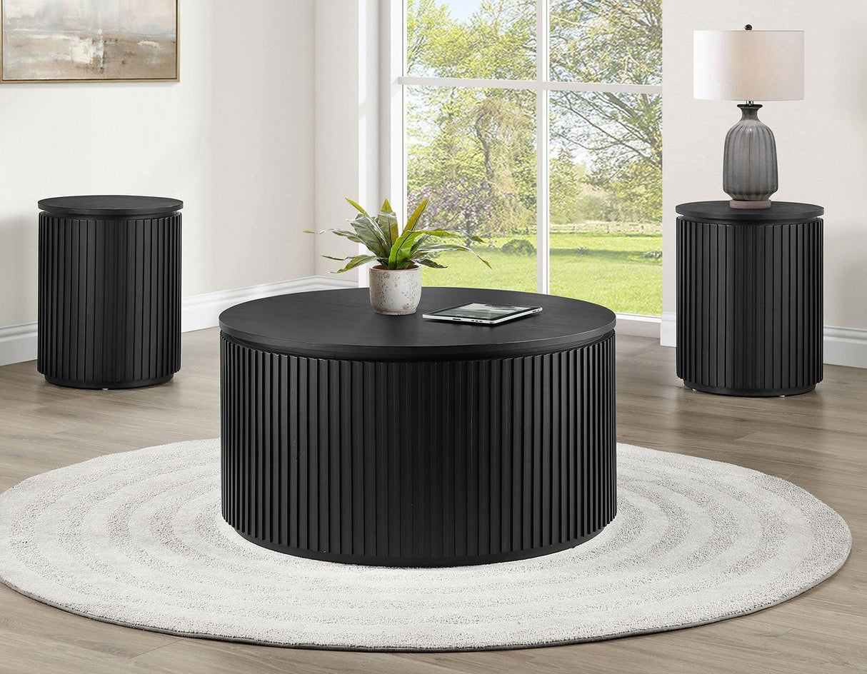 Colvin 36″ Round Castered Coffee Table, Black Finish by Steve Silver at Eve Furniture