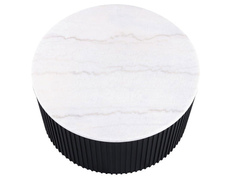 Colvin Black Finish 36″ Round Castered White Marble Top Coffee Table by Steve Silver at Eve Furniture