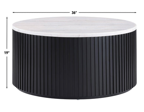 Colvin Black Finish 36″ Round Castered White Marble Top Coffee Table by Steve Silver at Eve Furniture