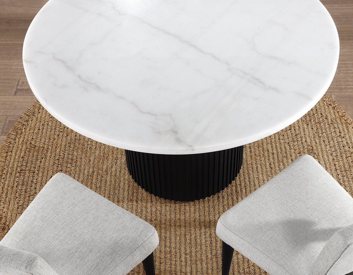 Colvin 52″ Round White Marble Dining Table, Black Finish by Steve Silver at Eve Furniture