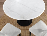 Colvin 52″ Round White Marble Dining Table, Black Finish by Steve Silver at Eve Furniture