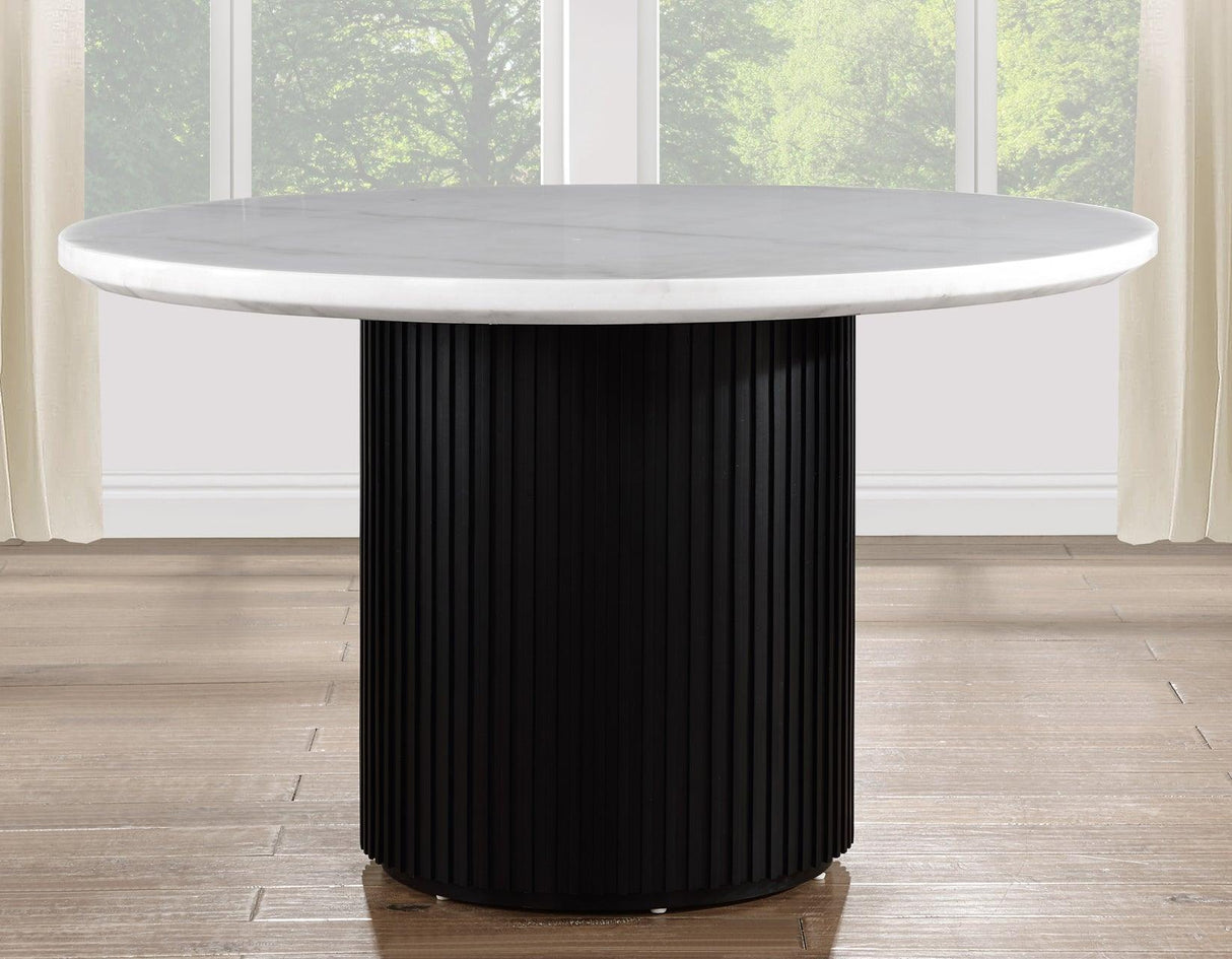 Colvin 52″ Round White Marble Dining Table, Black Finish by Steve Silver at Eve Furniture