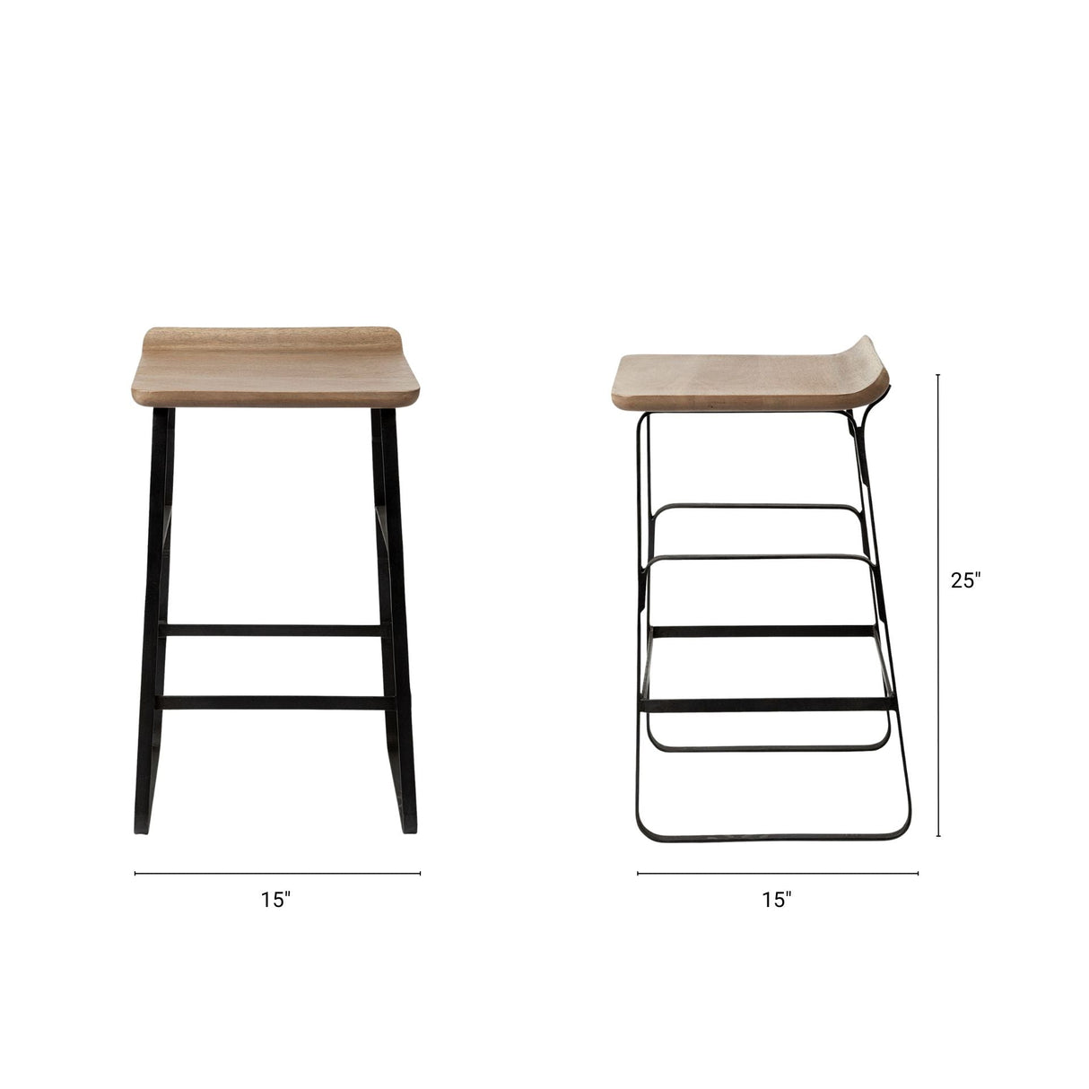 Conan 25" Seat Height Brown Wood Seat Black Metal Frame Counter Stool by Mercana at Eve Furniture