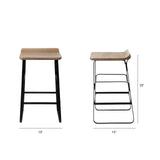 Conan 25" Seat Height Brown Wood Seat Black Metal Frame Counter Stool by Mercana at Eve Furniture