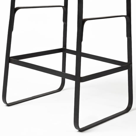 Conan Brown Wood Seat Black Metal Frame Counter Stool by Mercana at Eve Furniture