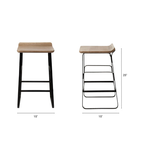 Conan Brown Wood Seat Black Metal Frame Counter Stool by Mercana at Eve Furniture