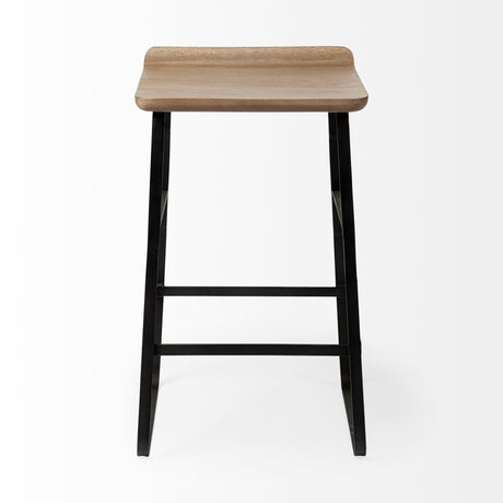 Conan Brown Wood Seat Black Metal Frame Counter Stool by Mercana at Eve Furniture