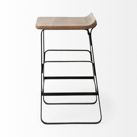 Conan Brown Wood Seat Black Metal Frame Counter Stool by Mercana at Eve Furniture