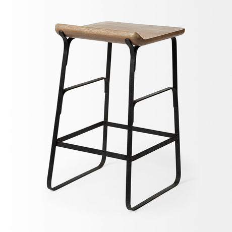 Conan Brown Wood Seat Black Metal Frame Counter Stool by Mercana at Eve Furniture