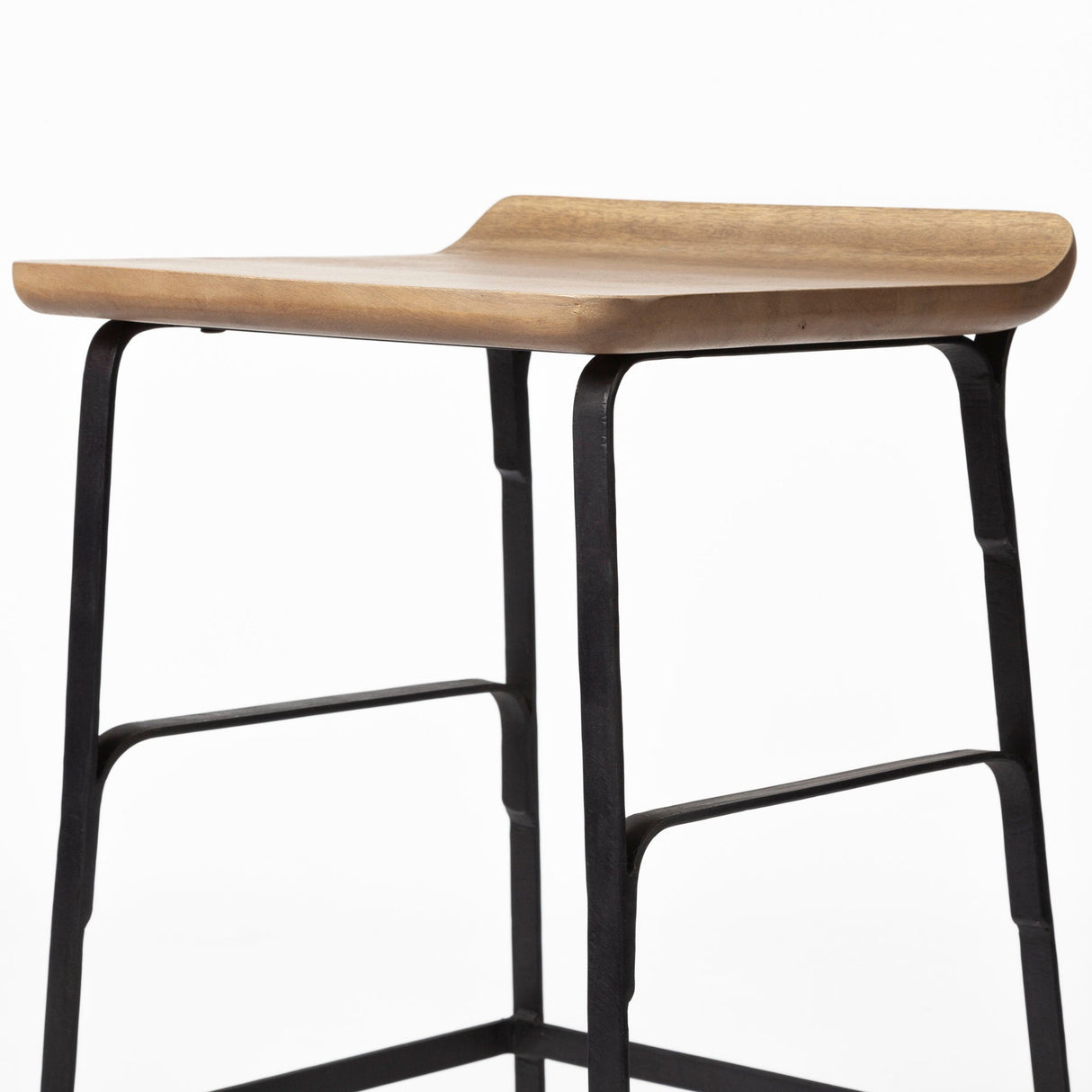 Conan Brown Wood Seat Black Metal Frame Counter Stool by Mercana at Eve Furniture