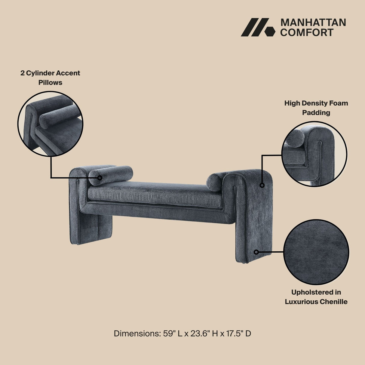 Concord Bench in Black by Manhattan Comfort at Eve Furniture